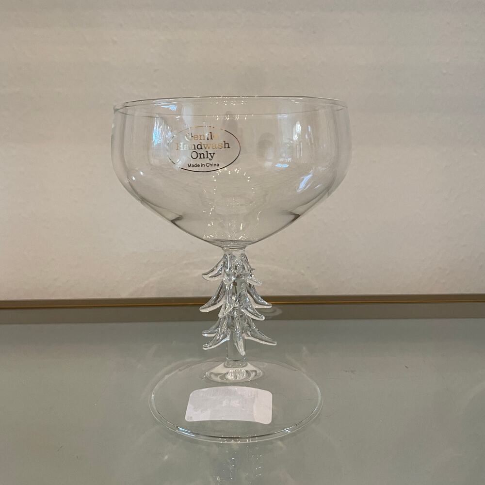 Christmas Tree Coupe Wine Glass Set of 2 Holiday Glam Barware New - Picture 4 of 10